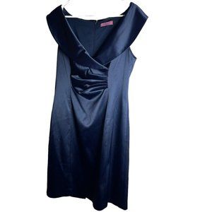 Eliza J Dress Womens 12 Satin Sleeveless Faux Wrap Ruched Shawl Collar Elegant